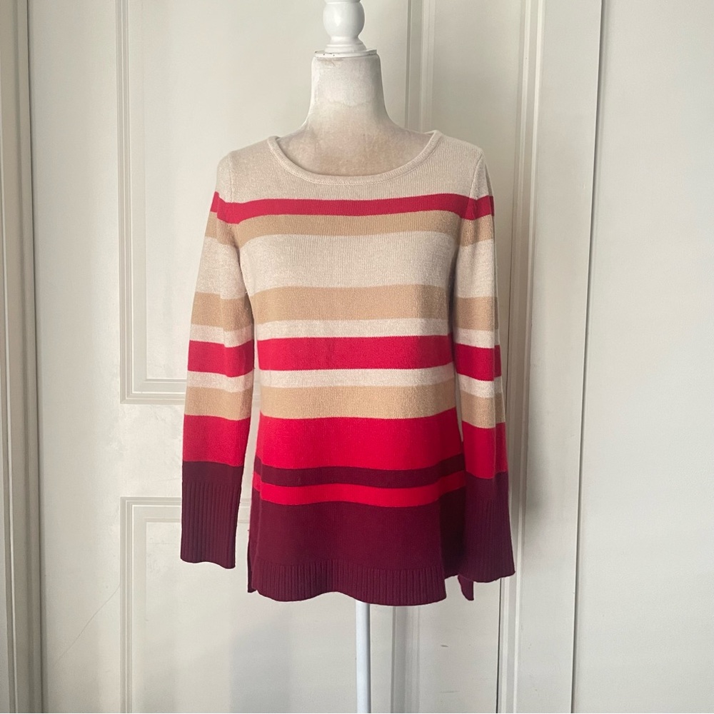 Athleta 100% Cashmere Striped pullover crew neck sweater Tunic  Sz M
